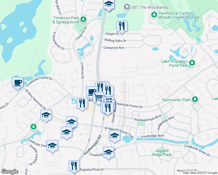 map of restaurants, bars, coffee shops, grocery stores, and more near 26700 Kuykendahl Road in Tomball