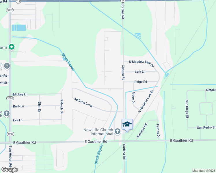 map of restaurants, bars, coffee shops, grocery stores, and more near 2954 Flora Road in Lake Charles