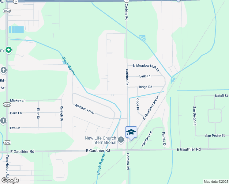 map of restaurants, bars, coffee shops, grocery stores, and more near 2954 Flora Road in Lake Charles
