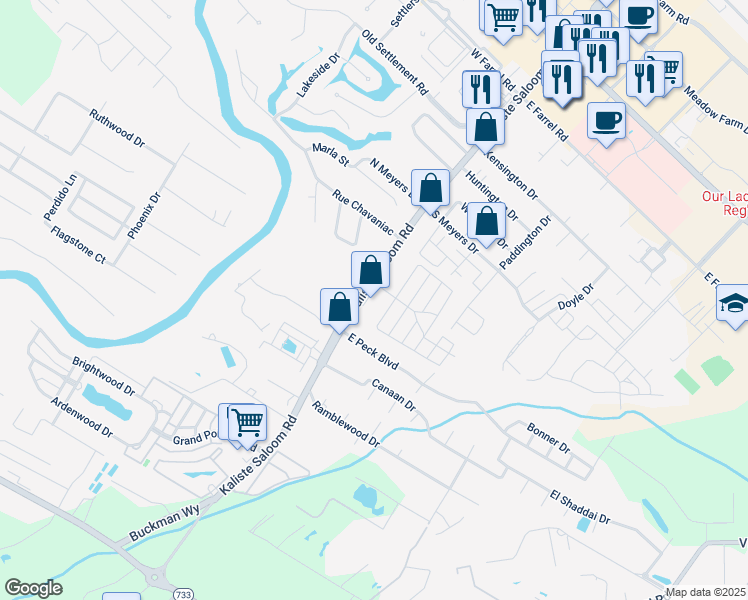 map of restaurants, bars, coffee shops, grocery stores, and more near 3203 Kaliste Saloom Road in Lafayette