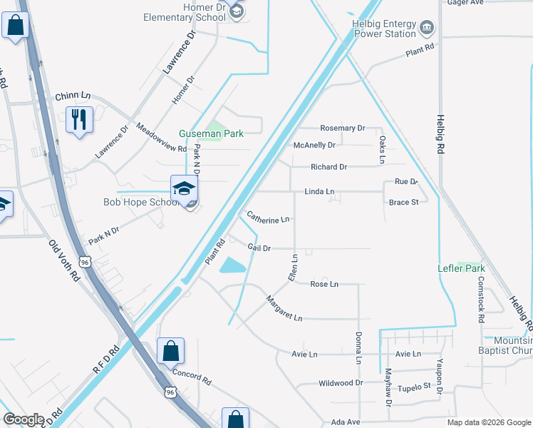 map of restaurants, bars, coffee shops, grocery stores, and more near 5550 Catherine Lane in Beaumont