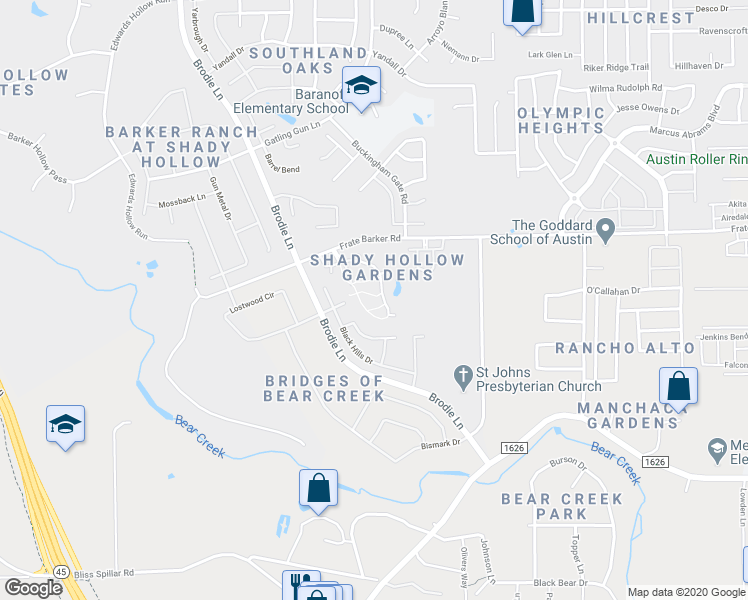 map of restaurants, bars, coffee shops, grocery stores, and more near 12525 Grey Camlet Lane in Austin