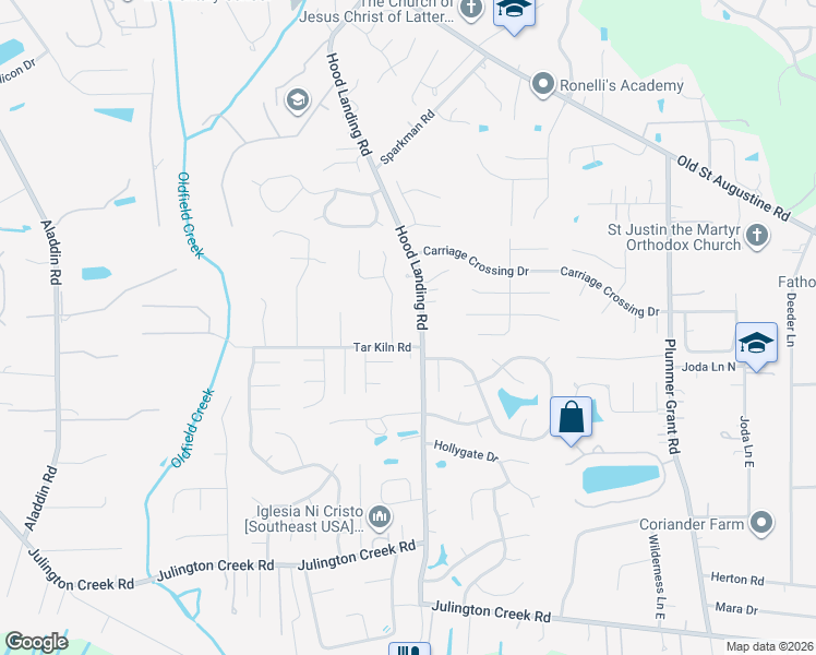 map of restaurants, bars, coffee shops, grocery stores, and more near 12336 Hood Landing Road in Jacksonville