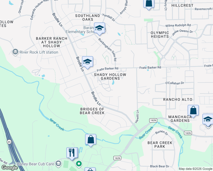 map of restaurants, bars, coffee shops, grocery stores, and more near 12529 Gray Camlet Lane in Austin