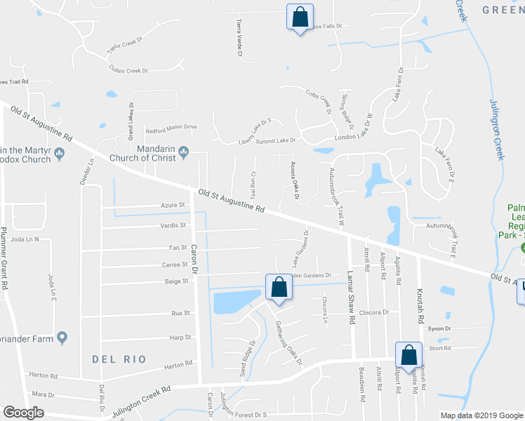 map of restaurants, bars, coffee shops, grocery stores, and more near 12950 Old Saint Augustine Road in Jacksonville