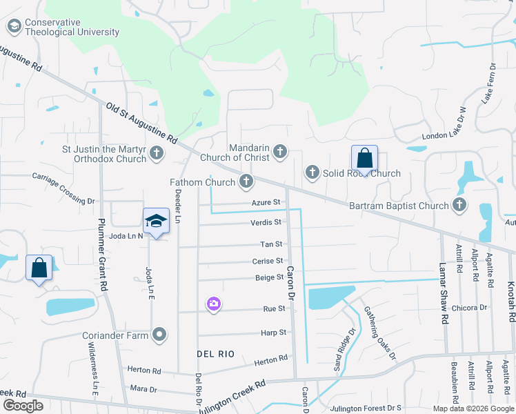 map of restaurants, bars, coffee shops, grocery stores, and more near 5041 Verdis Street in Jacksonville