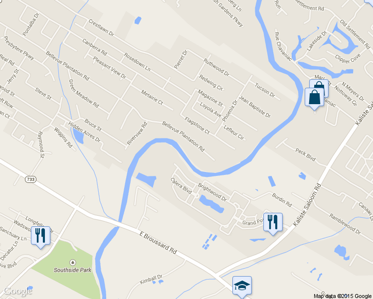 map of restaurants, bars, coffee shops, grocery stores, and more near 952 Bellevue Plantation Road in Lafayette