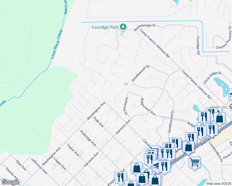 map of restaurants, bars, coffee shops, grocery stores, and more near 2609 Ridgecrest Avenue in Orange Park