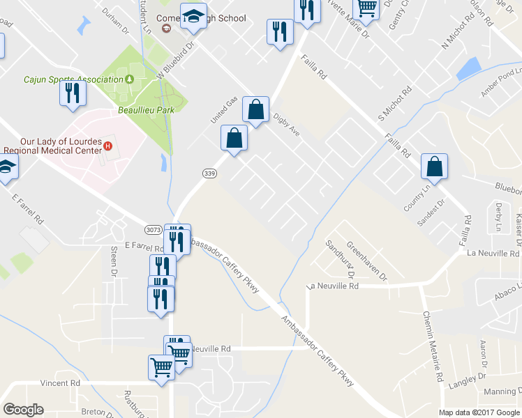 map of restaurants, bars, coffee shops, grocery stores, and more near 110 Lockeport Circle in Lafayette