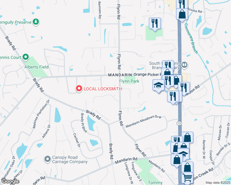 map of restaurants, bars, coffee shops, grocery stores, and more near 2613 Cody Drive in Jacksonville