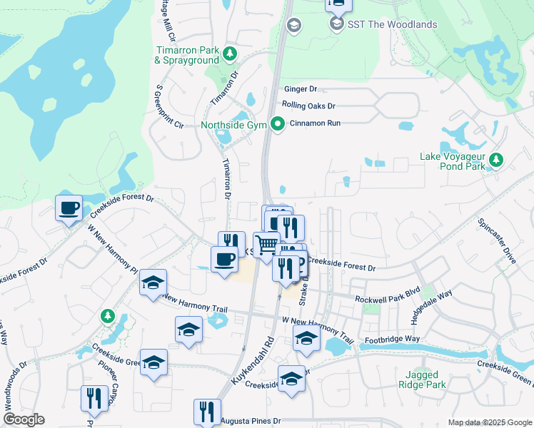 map of restaurants, bars, coffee shops, grocery stores, and more near 59 Banbury Court in Tomball