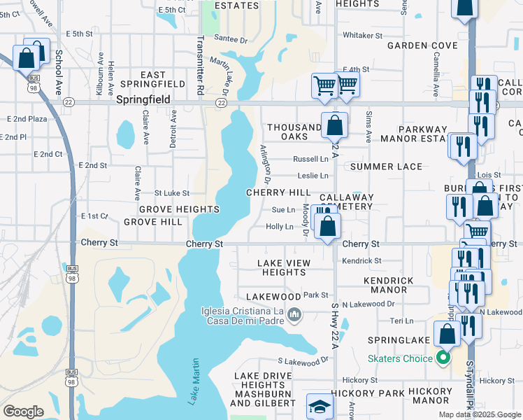 map of restaurants, bars, coffee shops, grocery stores, and more near 4100 Sue Lane in Panama City