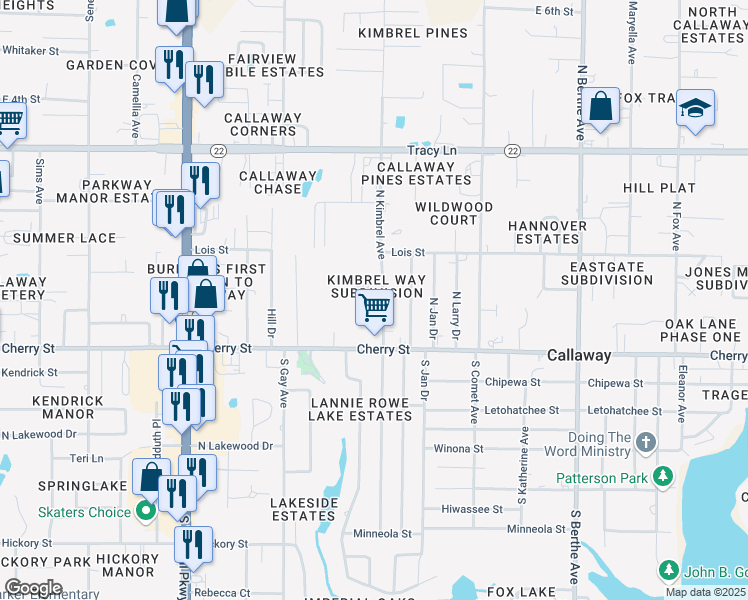 map of restaurants, bars, coffee shops, grocery stores, and more near 149 North Kimbrel Avenue in Panama City