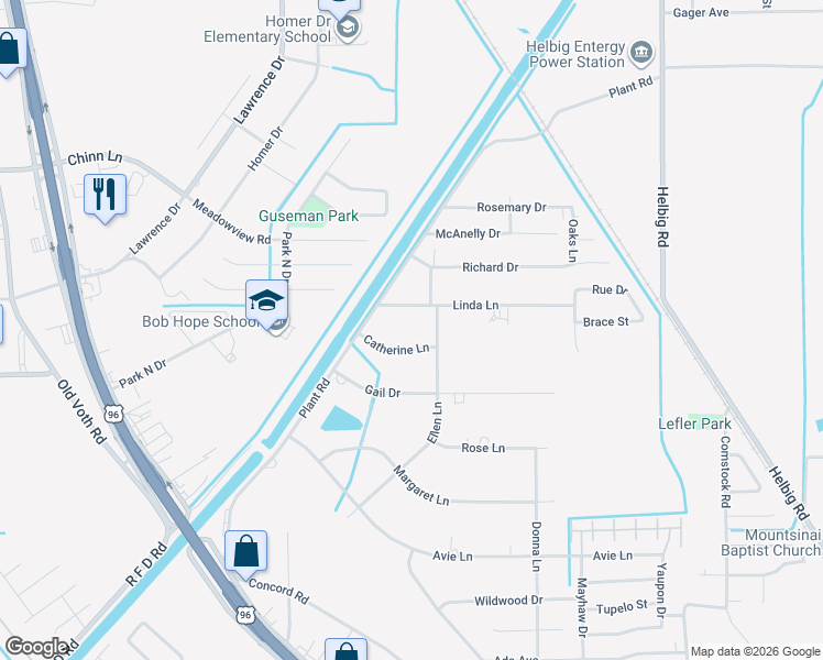 map of restaurants, bars, coffee shops, grocery stores, and more near 5550 Catherine Lane in Beaumont