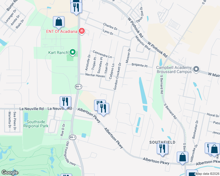 map of restaurants, bars, coffee shops, grocery stores, and more near 214 Ryder Drive in Lafayette