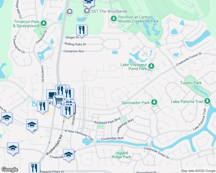 map of restaurants, bars, coffee shops, grocery stores, and more near 50 Lindenberry Circle in Spring