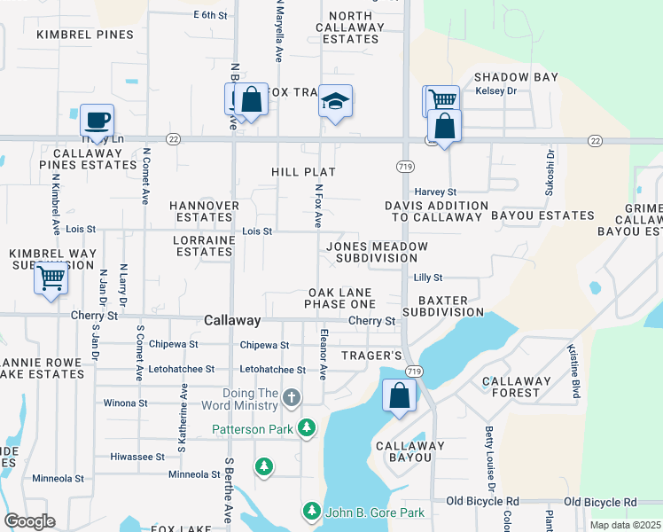 map of restaurants, bars, coffee shops, grocery stores, and more near 123 Big Oak Lane in Panama City