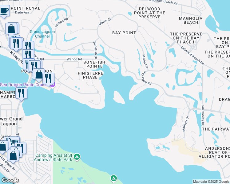 map of restaurants, bars, coffee shops, grocery stores, and more near in Panama City Beach