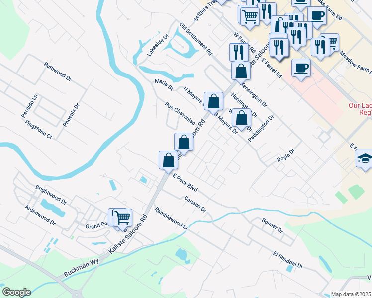 map of restaurants, bars, coffee shops, grocery stores, and more near 3203 Kaliste Saloom Road in Lafayette