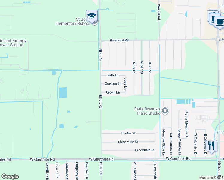map of restaurants, bars, coffee shops, grocery stores, and more near 2777 Crown Lane in Lake Charles