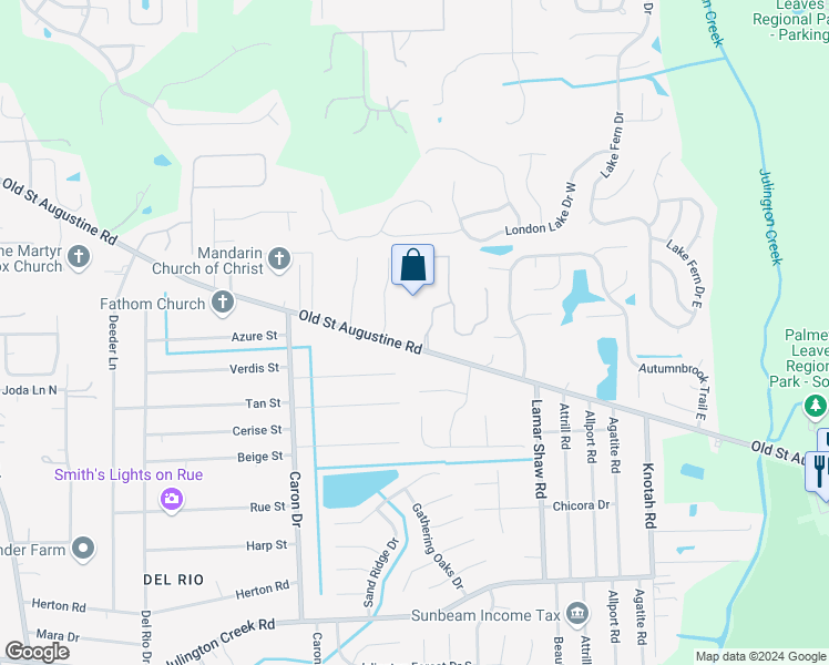 map of restaurants, bars, coffee shops, grocery stores, and more near 12950 Old Saint Augustine Road in Jacksonville
