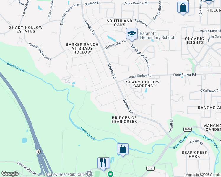 map of restaurants, bars, coffee shops, grocery stores, and more near 12312 Lostwood Circle in Austin