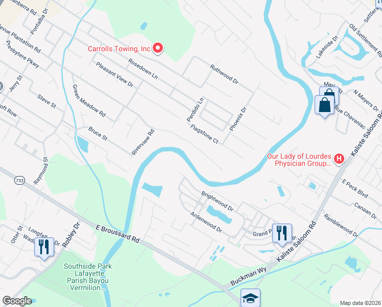 map of restaurants, bars, coffee shops, grocery stores, and more near 952 Bellevue Plantation Road in Lafayette