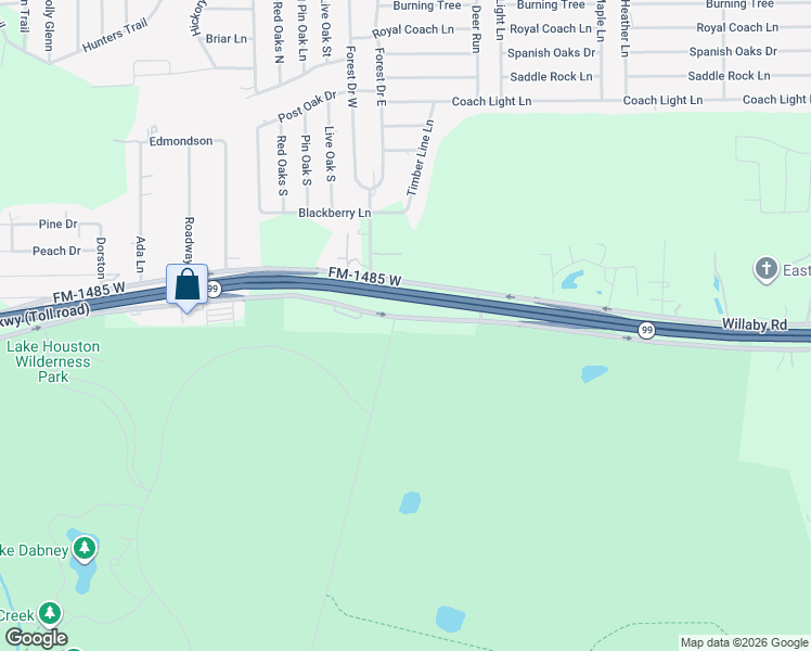 map of restaurants, bars, coffee shops, grocery stores, and more near 5 Mile Road in New Caney