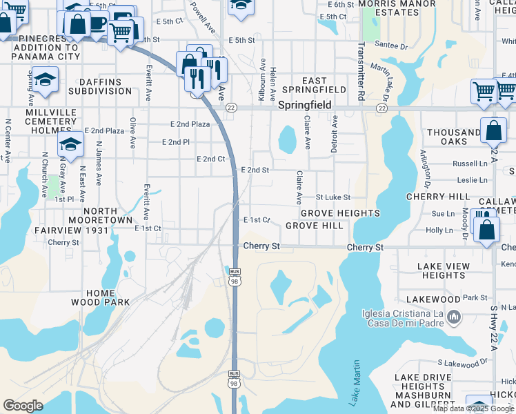 map of restaurants, bars, coffee shops, grocery stores, and more near 3504 St Luke St in Panama City