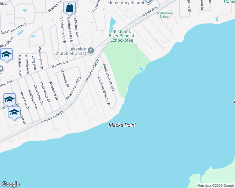 map of restaurants, bars, coffee shops, grocery stores, and more near 2879 Admirals Walk Drive East in Orange Park