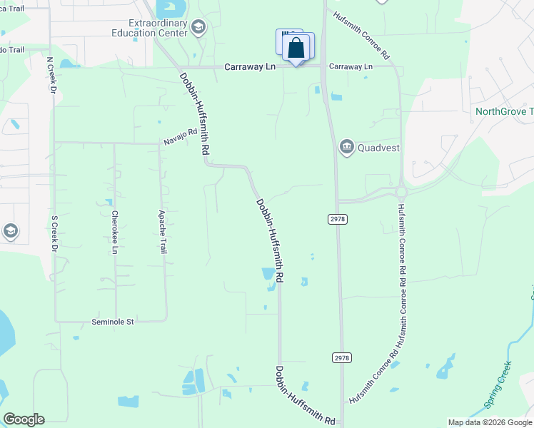 map of restaurants, bars, coffee shops, grocery stores, and more near 26818 Dobbin-Huffsmith Road in Magnolia