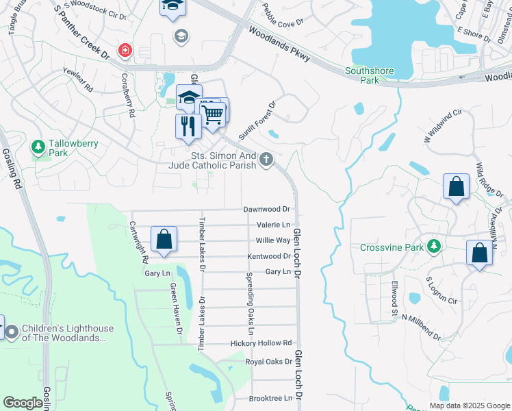 map of restaurants, bars, coffee shops, grocery stores, and more near 3322 Dawnwood Drive in Spring