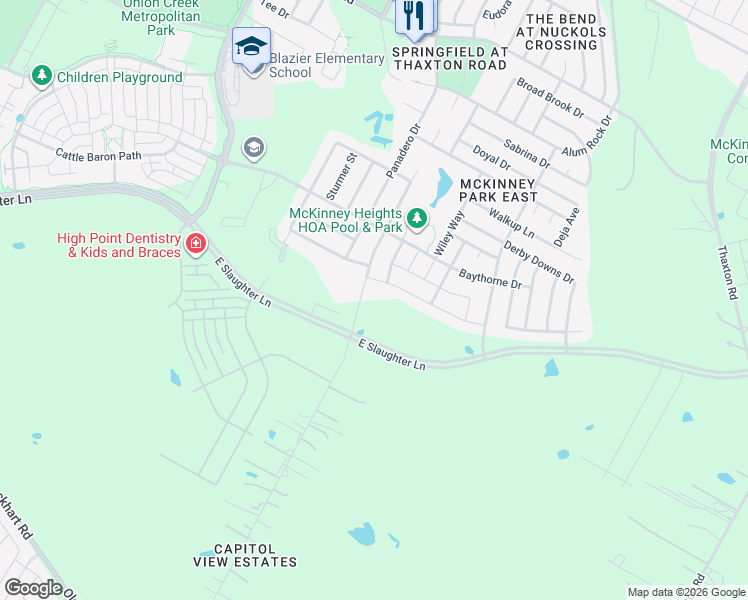 map of restaurants, bars, coffee shops, grocery stores, and more near 9016 Ridgewell Road in Austin