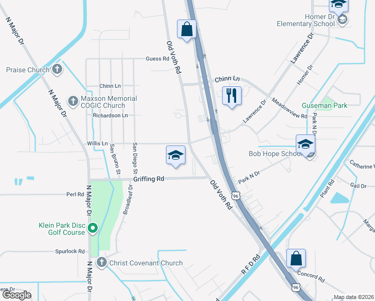 map of restaurants, bars, coffee shops, grocery stores, and more near 6610 Willis Lane in Beaumont