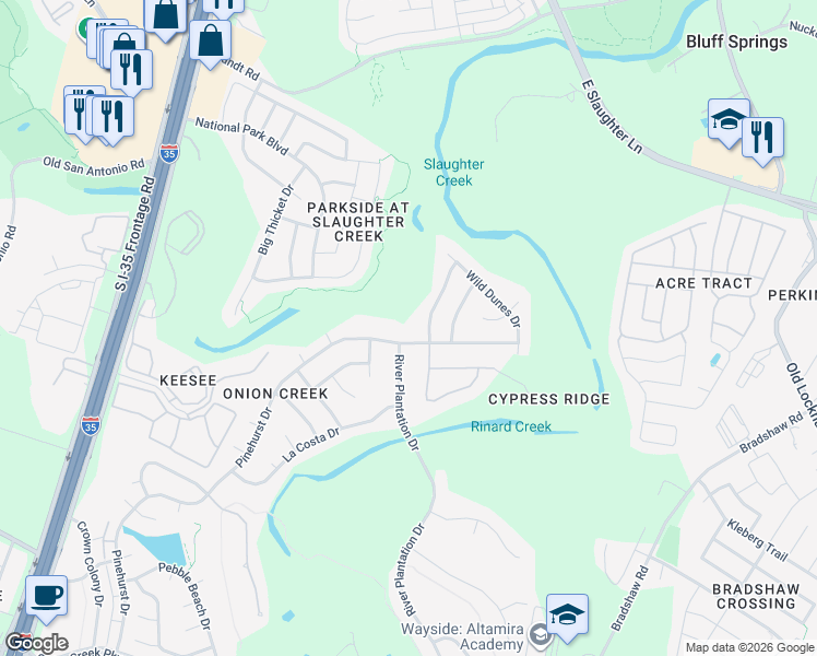map of restaurants, bars, coffee shops, grocery stores, and more near 10210 Pinehurst Drive in Austin
