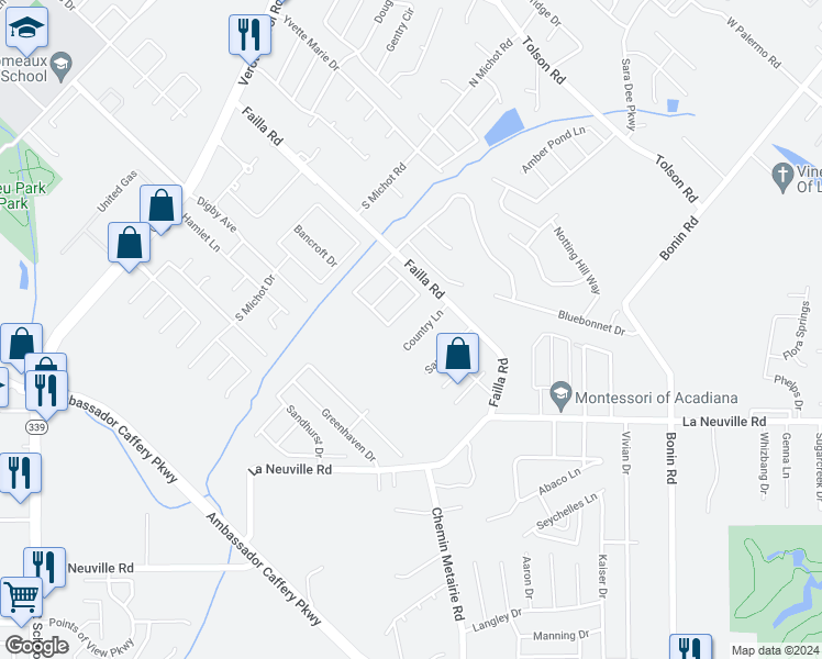 map of restaurants, bars, coffee shops, grocery stores, and more near 108 Country Lane in Lafayette