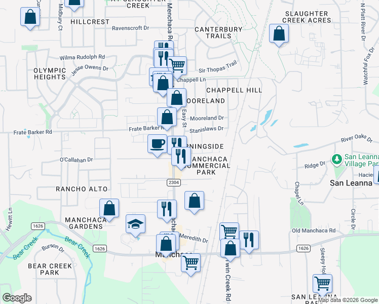 map of restaurants, bars, coffee shops, grocery stores, and more near 11729 Channing Drive in Austin
