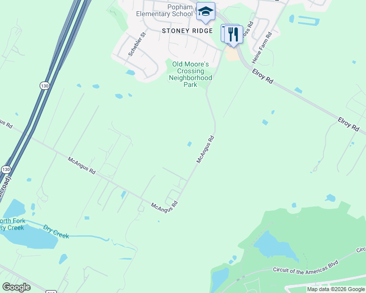 map of restaurants, bars, coffee shops, grocery stores, and more near 9428-12298 McAngus Road in Travis County