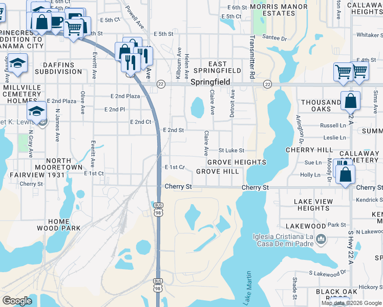 map of restaurants, bars, coffee shops, grocery stores, and more near 3537 Saint John Street in Panama City