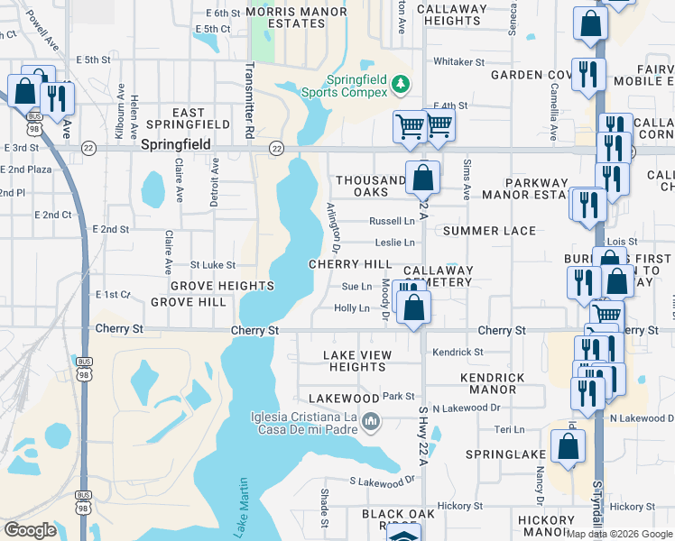 map of restaurants, bars, coffee shops, grocery stores, and more near 120 Arlington Drive in Panama City