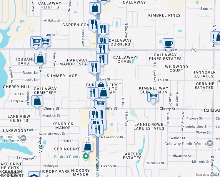 map of restaurants, bars, coffee shops, grocery stores, and more near 5700 Katherine Street in Panama City