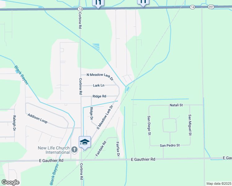 map of restaurants, bars, coffee shops, grocery stores, and more near 6200-6260 S Meadow Lark Dr in Lake Charles