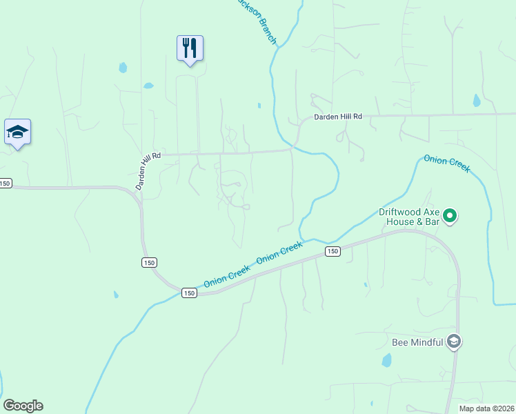 map of restaurants, bars, coffee shops, grocery stores, and more near 406 Darden Hill Road in Driftwood
