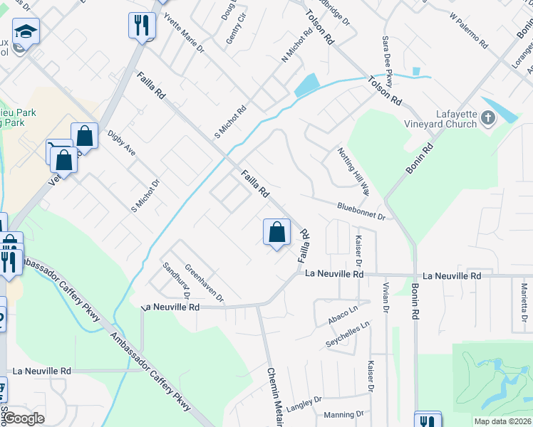 map of restaurants, bars, coffee shops, grocery stores, and more near 107 Country Lane in Lafayette