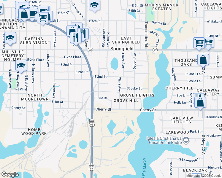 map of restaurants, bars, coffee shops, grocery stores, and more near 3537 Saint John Street in Panama City