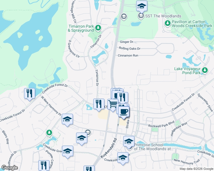 map of restaurants, bars, coffee shops, grocery stores, and more near 79 Blissful Ridge Court in Tomball