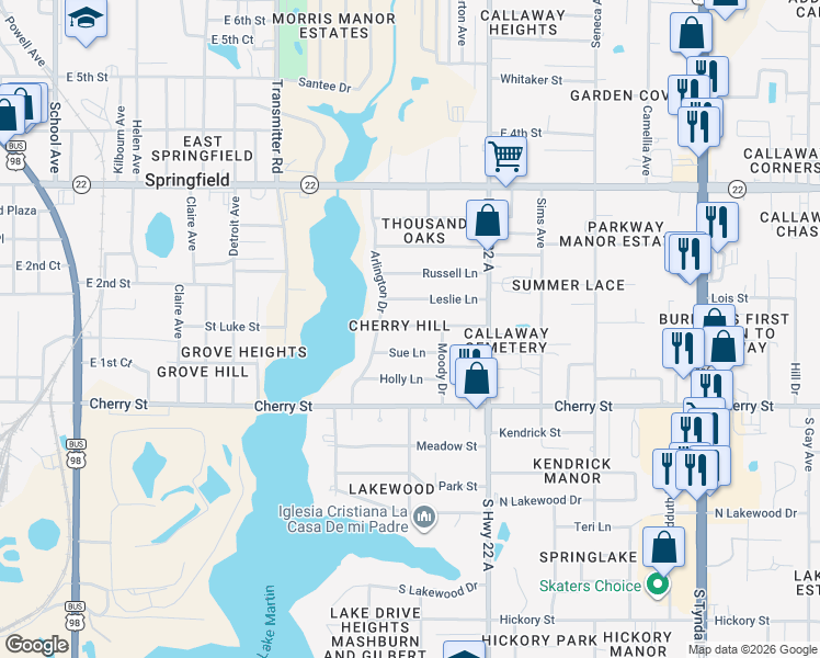 map of restaurants, bars, coffee shops, grocery stores, and more near 4121 Cherry Lane in Panama City