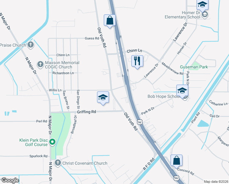 map of restaurants, bars, coffee shops, grocery stores, and more near 6610 Willis Lane in Beaumont