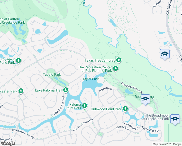 map of restaurants, bars, coffee shops, grocery stores, and more near 6 Valley Cottage Place in Spring