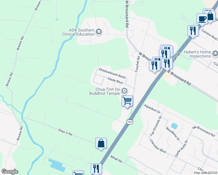 map of restaurants, bars, coffee shops, grocery stores, and more near 106 Pathway Lane in Lafayette